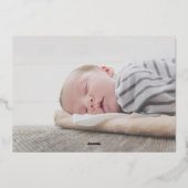 gouden SCRIPT Naam jongen Baby Geboorte Aankondigi Folie Uitnodiging (Achterkant)