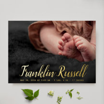 gouden SCRIPT Naam jongen Baby Geboorteaankondigin