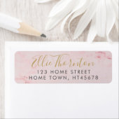 Gouden Script Naam Roze Marmer Retouradres Etiket (Insitu)