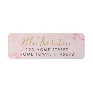 Gouden Script Naam Roze Marmer Retouradres Etiket