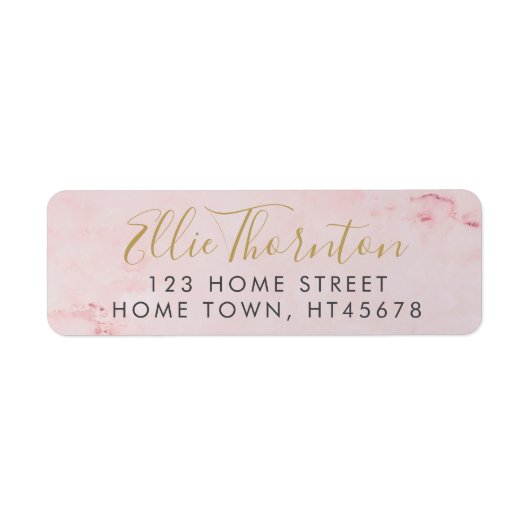 Gouden Script Naam Roze Marmer Retouradres Etiket (Voorkant)