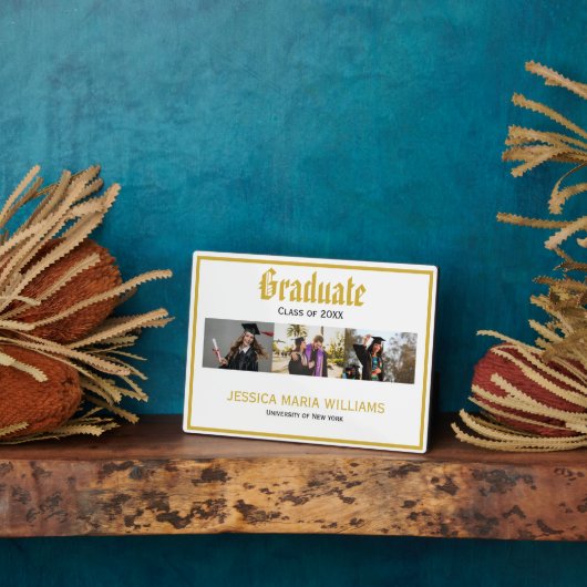 Gouden Script Naam School Foto collage Afstuderen Fotoplaat (Zijkant)