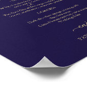 Gouden script Navy blauwe huwelijksmenu bord Poster (Hoek)