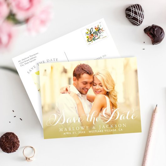 Gouden Script Overlay Foto Save the Date Aankondigingskaart