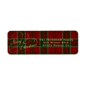 gouden script plaid kerstretouradres etiket (Voorkant)