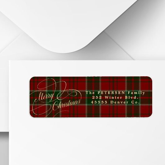 gouden script plaid kerstretouradres etiket