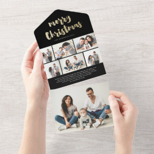 Gouden Script Prettig Kerstfeest 7 Foto Vakantie All In One Uitnodiging