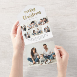 Gouden Script Prettig Kerstfeest Foto Vakantie All In One Uitnodiging