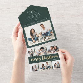 Gouden script prettig kerstfeest multi foto vakant all in one uitnodiging