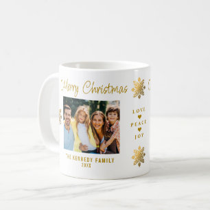 Gouden Script Prettig Kerstfeest Sneeuwvlok Famili Koffiemok