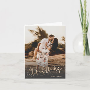 Gouden Script Prettig Kerstmis Foto Feestdagen Kaart
