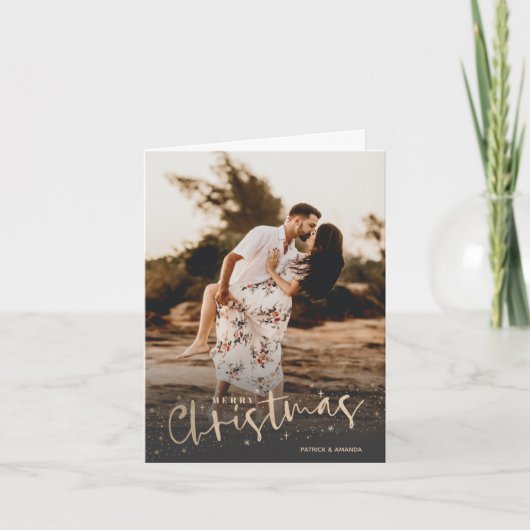 Gouden Script Prettig Kerstmis Foto Feestdagen Kaart (Voorkant)