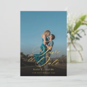 Gouden Script Qr Code Foto Huwelijk Save The Date (Staand voorkant)