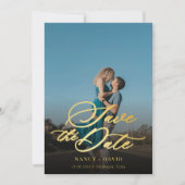 Gouden Script Qr Code Foto Huwelijk Save The Date (Voorkant)