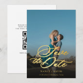 Gouden Script Qr Code Foto Huwelijk Save The Date (Voorkant / Achterkant)