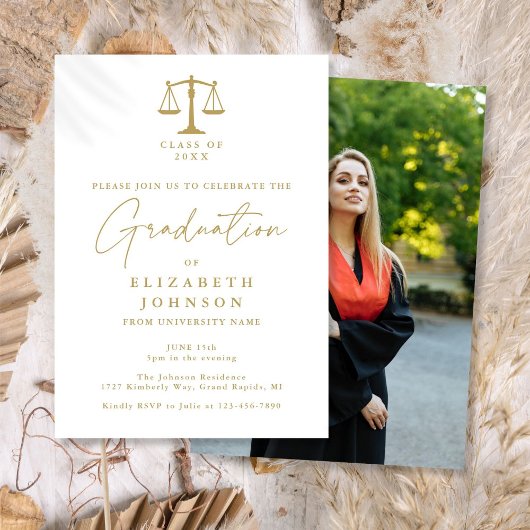 Gouden Script Rechtenschool Foto Afstudeerfeest Kaart