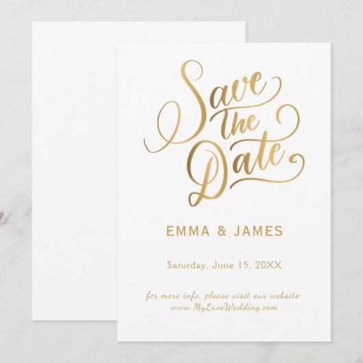 Gouden Script Save the Date Kaart (Voorkant / Achterkant)
