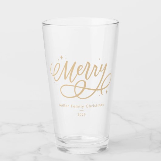 Gouden Script Sparkly Bubbly Merry Holiday Gift Glas (Voorkant)