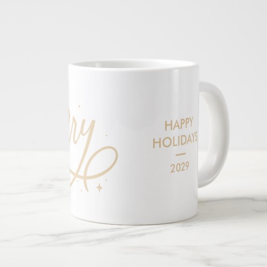 Gouden Script Sparkly Bubbly Merry Holiday Gift Grote Koffiekop (Voorkant rechts)