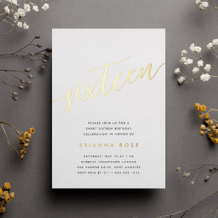 Gouden Script Sweet 16 Verjaardagsfeestje Folie Uitnodiging