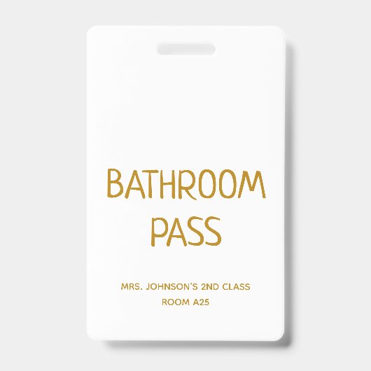 Gouden Script Terug Naar School Badkamer Hal Pas Badge (Voorzijde)