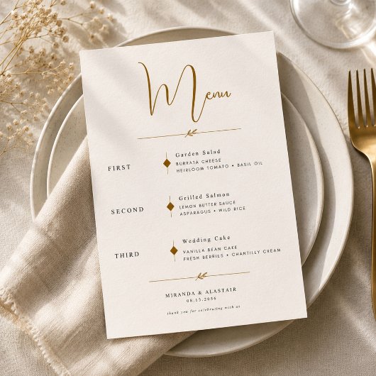Gouden Script Trouwmenu Kaart