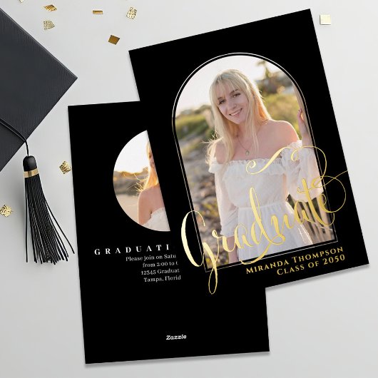 Gouden Script Twee Foto Afstudeer Uitnodiging
