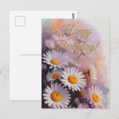 Gouden Script Verjaardags Tuil Madeliefjes Boeket Briefkaart (Voorkant / Achterkant)