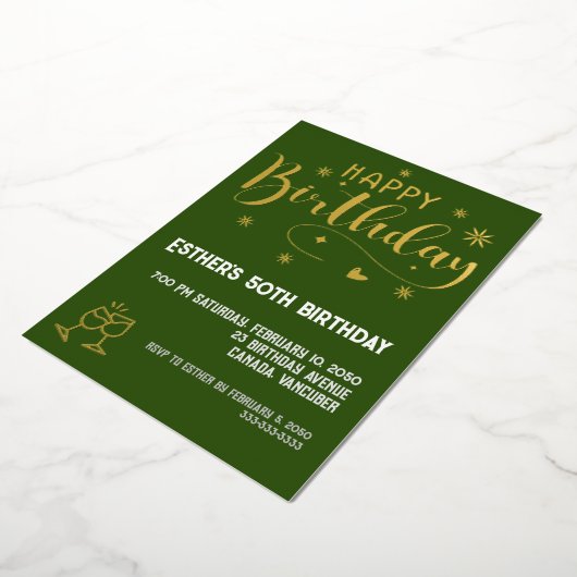 Gouden Script Verjaardagsfeest Folie Uitnodiging (Gedraaid)