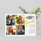 Gouden Script Verloop Foto Collage Aankondiging (Staand Voorkant)