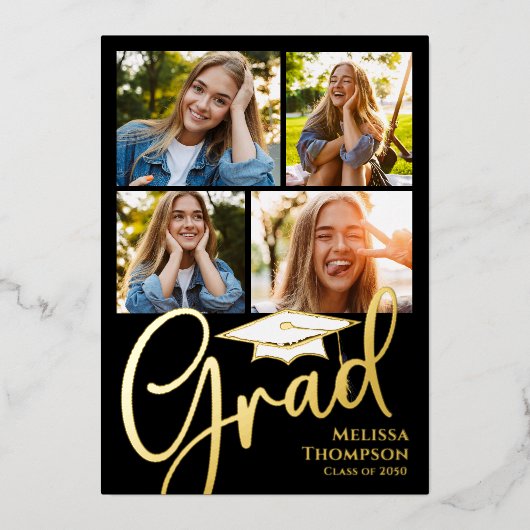 Gouden Script Verloop Foto Collage Aankondiging (Voorkant)
