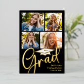 Gouden Script Verloop Foto Collage Aankondiging (Staand Voorkant)