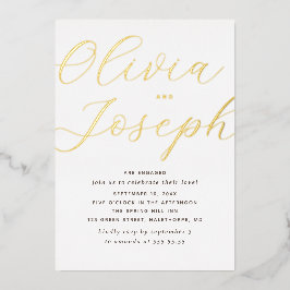 Gouden Script Verloving Feest | Minimalistische Fo Folie Uitnodiging