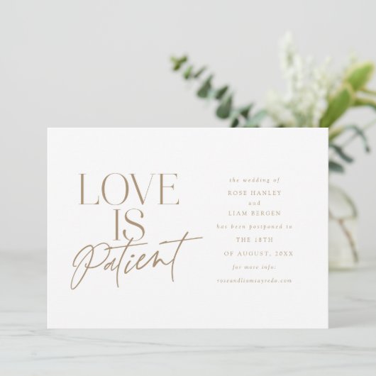 Gouden Script Verloving Uitgesteld Wijzigingsdatum Aankondiging (Staand voorkant)