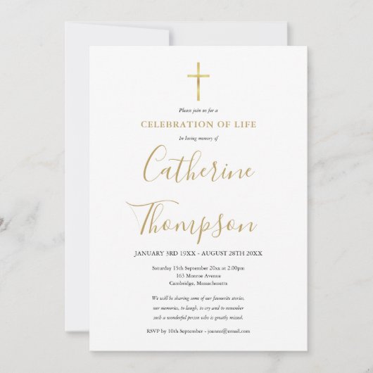 Gouden Script Viering van het Leven Funeral Kaart (Voorkant)