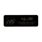 Gouden Script Vijftig Modern Zwart 50ste Verjaarda Etiket (Voorkant)