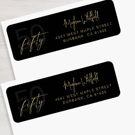 Gouden Script Vijftig Modern Zwart 50ste Verjaarda Etiket