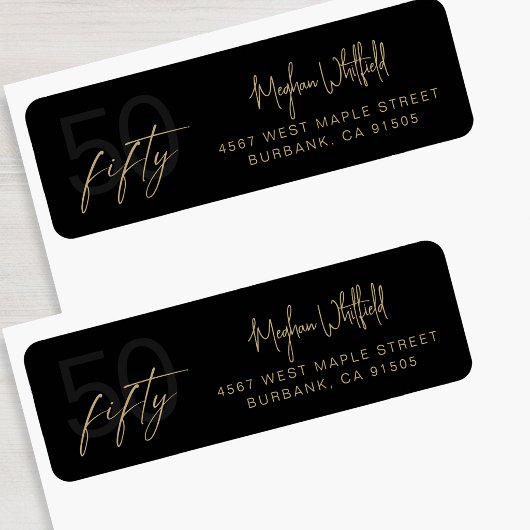 Gouden Script Vijftig Modern Zwart 50ste Verjaarda Etiket