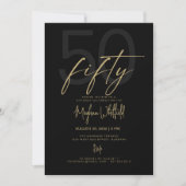 Gouden Script Vijftig Modern Zwart 50ste Verjaarda Kaart (Voorkant)