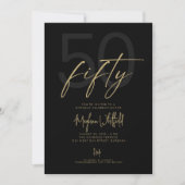 Gouden Script Vijftig Modern Zwart 50ste Verjaarda Kaart (Voorkant)