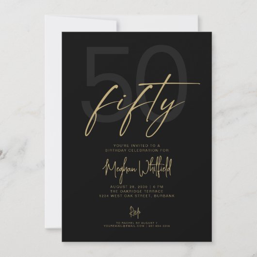 Gouden Script Vijftig Modern Zwart 50ste Verjaarda Kaart (Voorkant)
