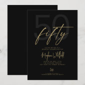 Gouden Script Vijftig Modern Zwart 50ste Verjaarda Kaart (Voorkant / Achterkant)