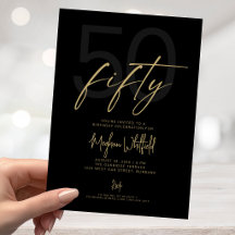 Gouden Script Vijftig Modern Zwart 50ste Verjaarda