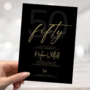 Gouden Script Vijftig Modern Zwart 50ste Verjaarda Kaart