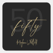 Gouden Script Vijftig Modern Zwart 50ste Verjaarda Vierkante Sticker (Voorkant)