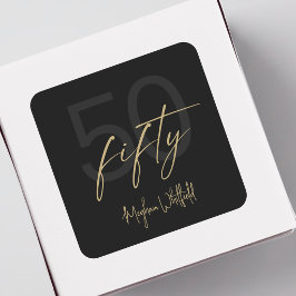 Gouden Script Vijftig Modern Zwart 50ste Verjaarda Vierkante Sticker