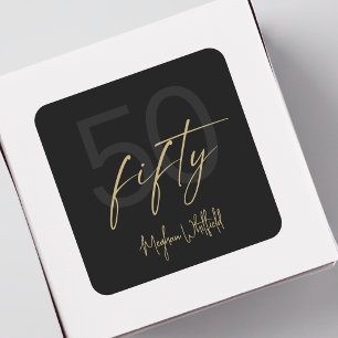 Gouden Script Vijftig Modern Zwart 50ste Verjaarda Vierkante Sticker