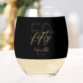 Gouden Script Vijftig Modern Zwart 50ste Verjaarda Wijnglas Zonder Voet