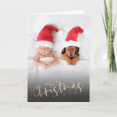 Gouden Script Vrolijk Gevouwen Kerstmis Foto Feestdagen Kaart (Voorkant)