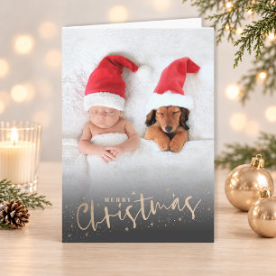 Gouden Script Vrolijk Gevouwen Kerstmis Foto Feestdagen Kaart